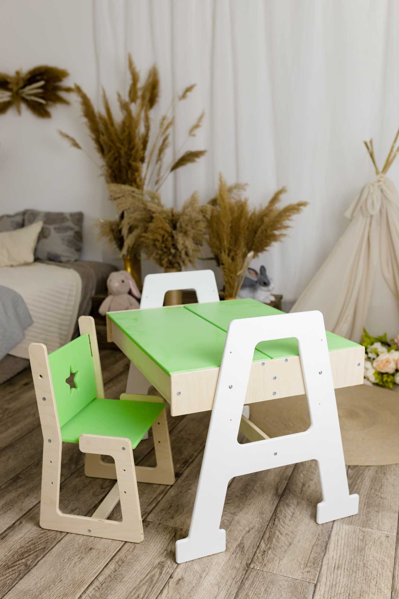 Table with cabinet and chair